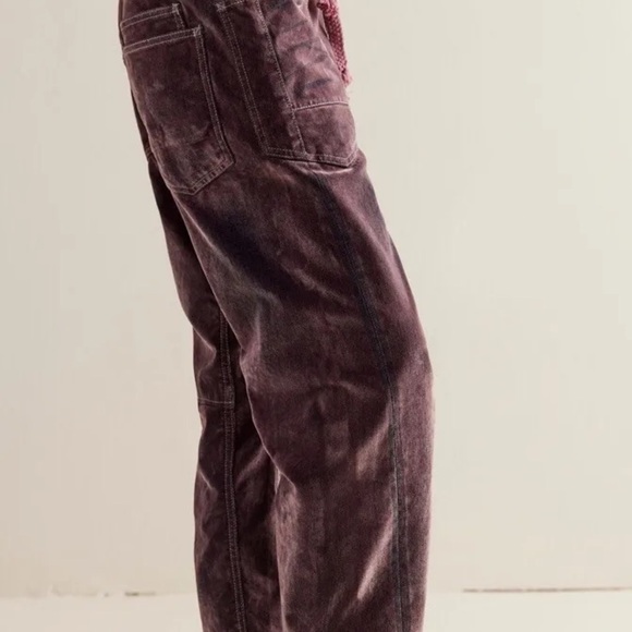 Free People Moxie Flocked Pull On Barrel Jeans Rope Tie Slouchy Ancient Pink - Picture 3 of 6